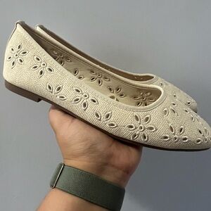 Daisy Fuentes Cream Flats with Perforated Design